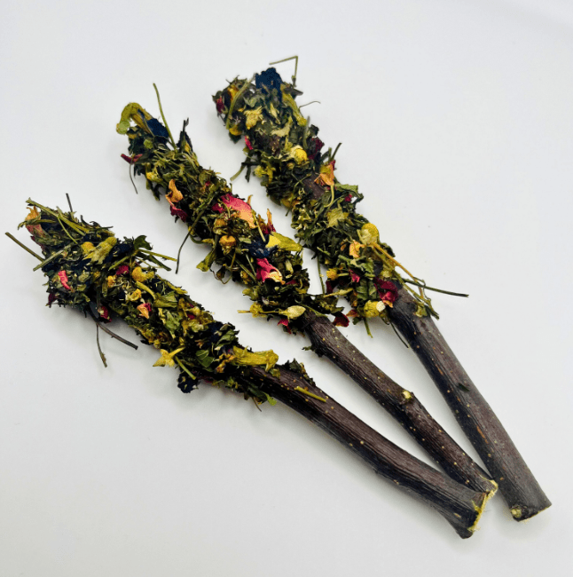 Floral-Dipped "Peppermint Apple Sticks" for Rabbits.
