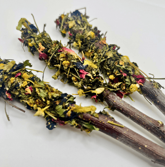Floral-Dipped "Peppermint Apple Sticks" for Rabbits.