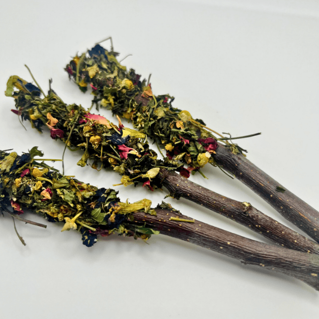 Floral-Dipped "Peppermint Apple Sticks" for Rabbits.